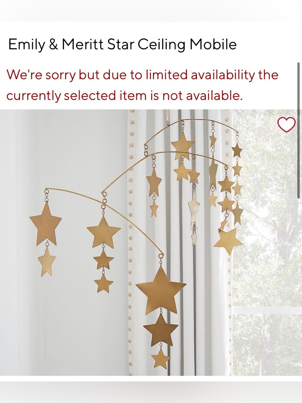 Pottery Barn Kids Gold Star Ceiling Mobile